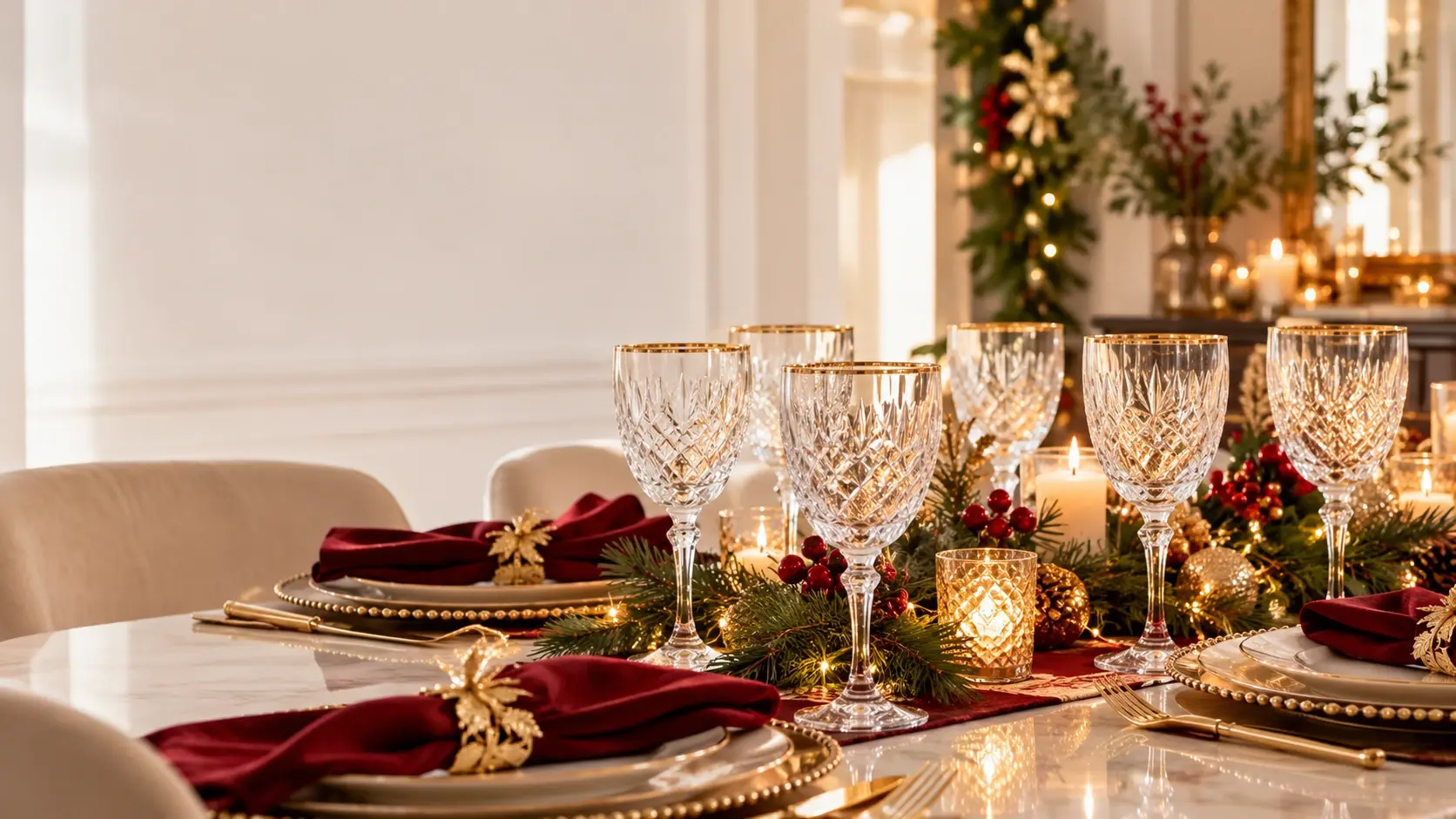 Mesa de Natal posta com taças