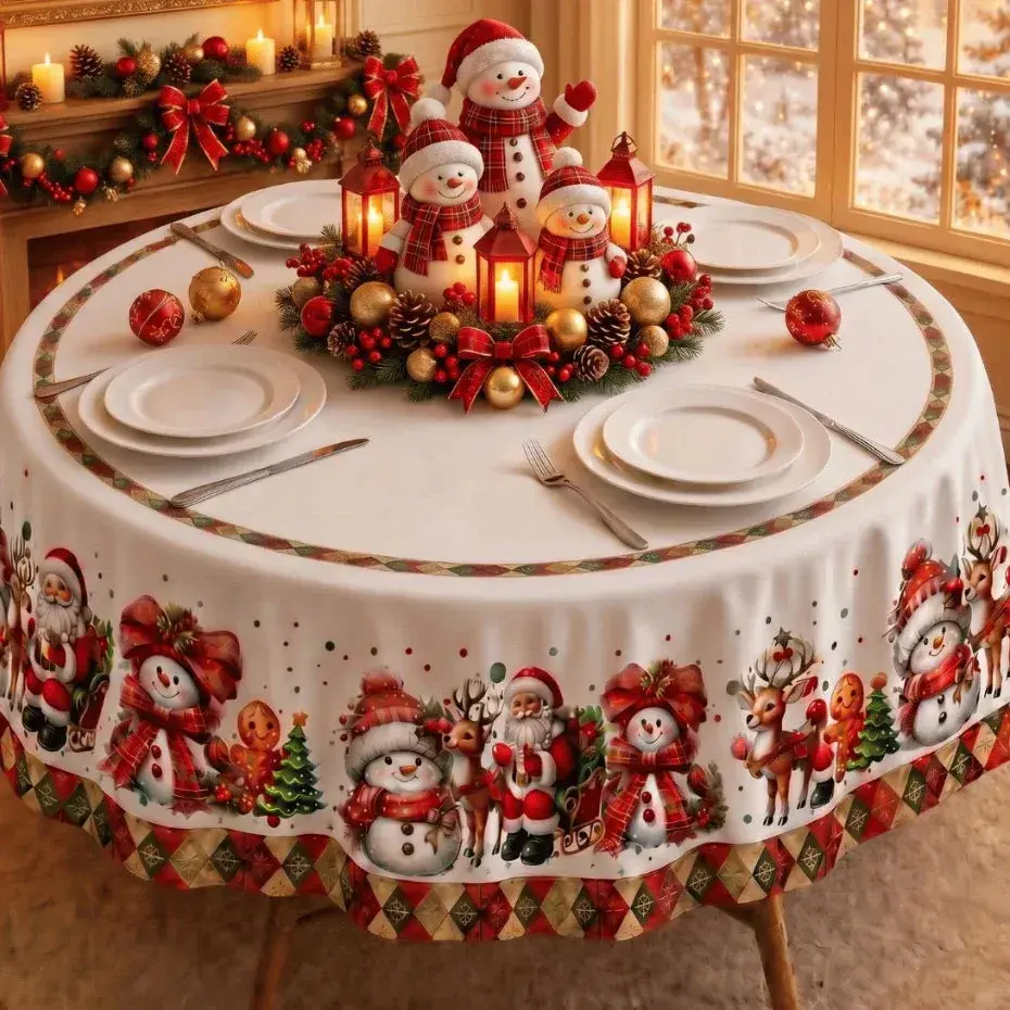 Toalha de Mesa Natalina Redonda 1,40m | Estampa Exclusiva | Decoração de Natal